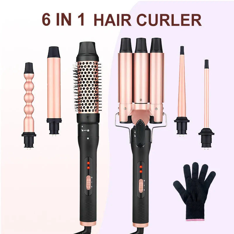 Three-tube water wave hair curler with dual curling and straightening functionality