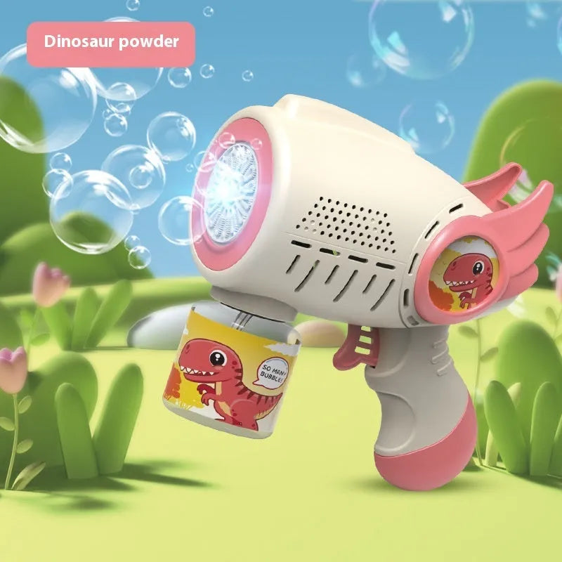 Electric bubble maker toy with luminous bubble blowing gun in pink and blue colour options