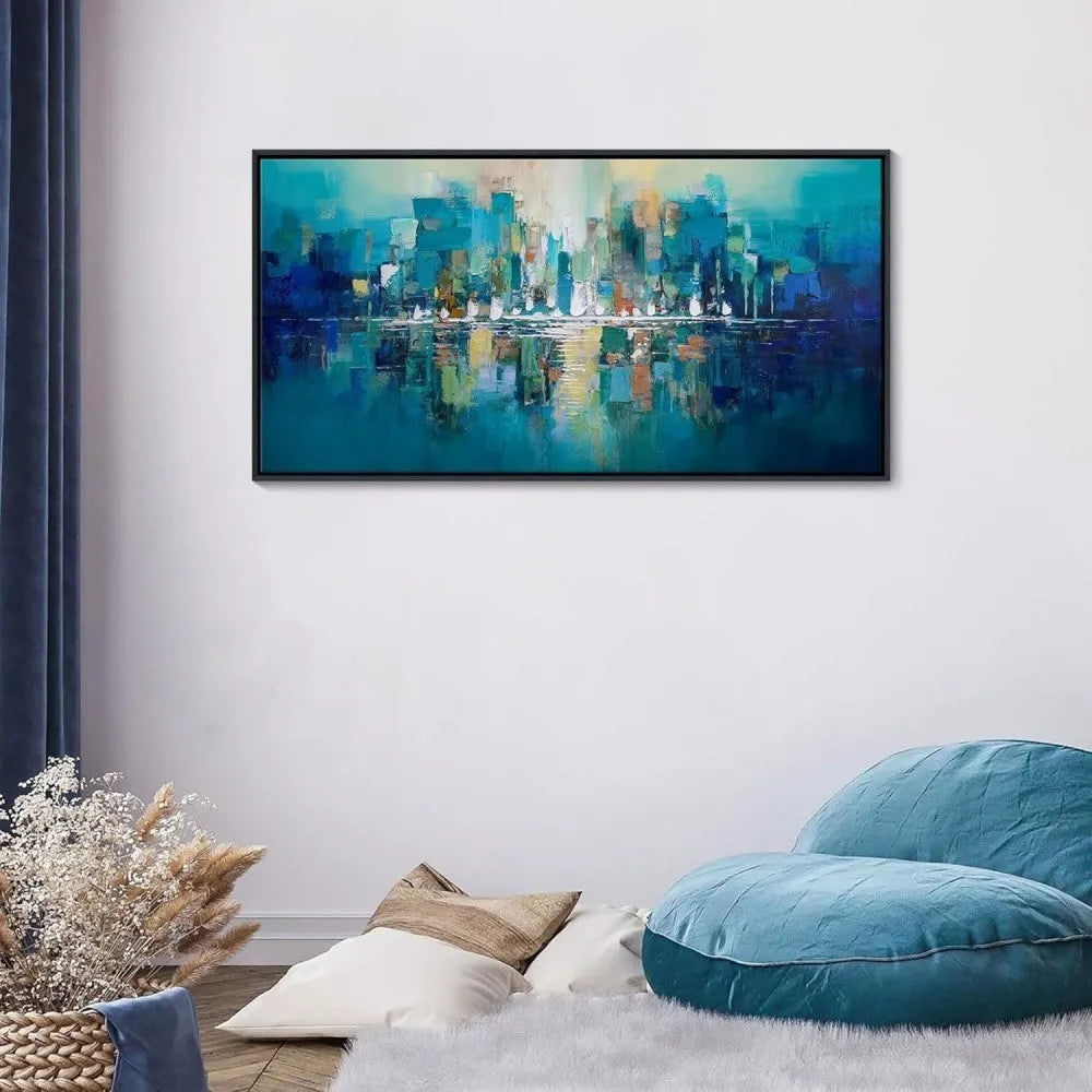 Hand-painted abstract oil painting on canvas with horizontal orientation, available in multiple sizes up to 240cm x 120cm