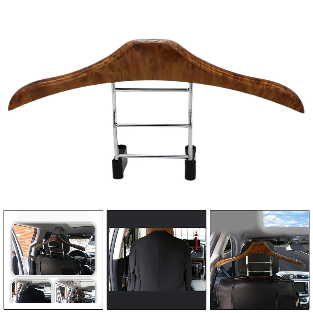 Wood yellow stainless steel car clothes hanger with detachable components measuring 46.5 x 23 cm