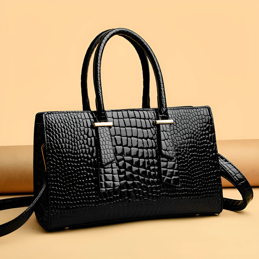 Women's retro crocodile pattern PU shoulder messenger bag in khaki colour