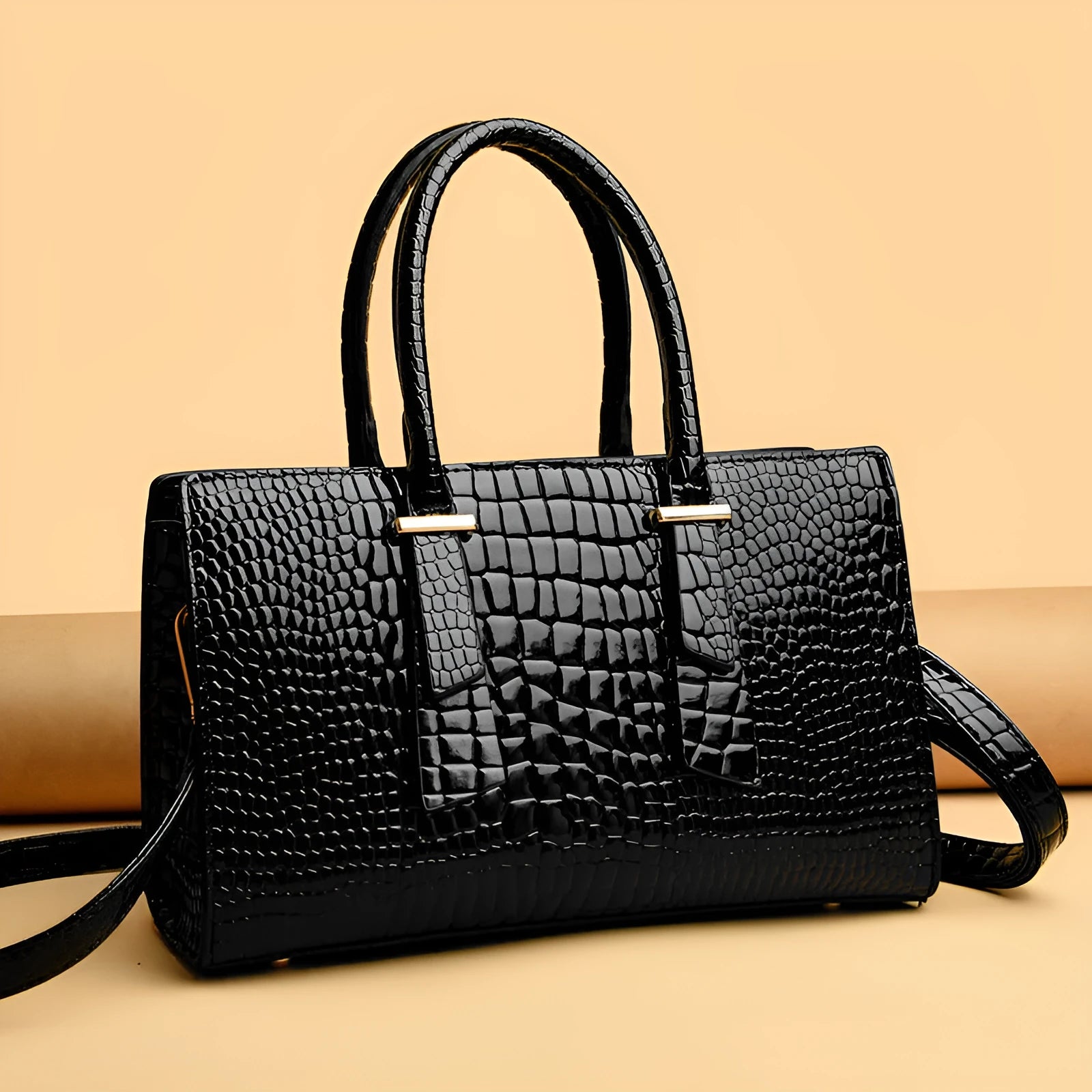 Women's retro crocodile pattern PU shoulder messenger bag in khaki colour