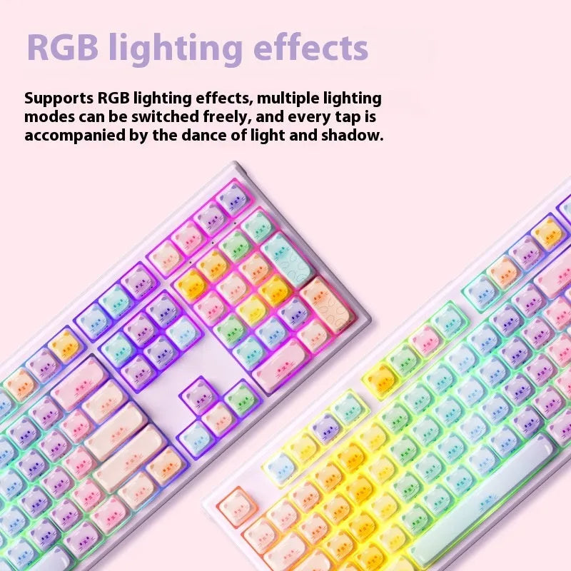 Coloured sugar cat themed mechanical keyboard with Bluetooth connectivity in MG108B colour