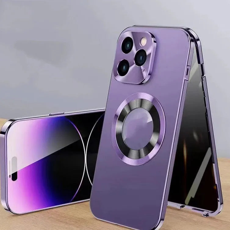 Magnetic protective iPhone case with metal anti-peep clip in various colours for models 12 to 15.