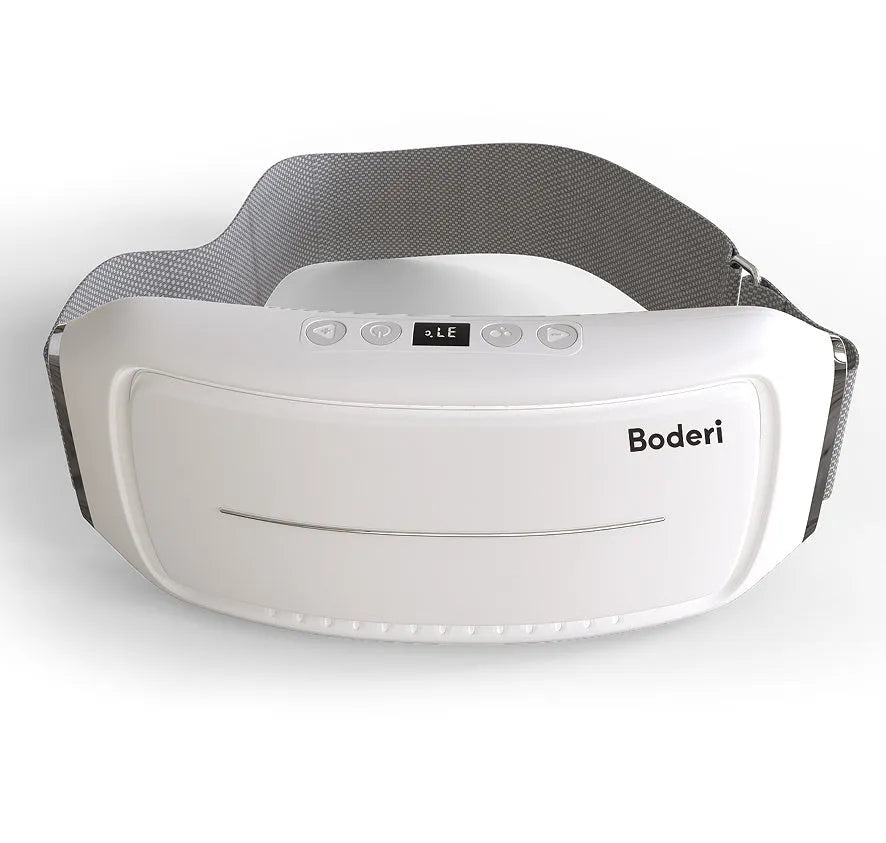 White tummy trimming machine with massage belt and resistance bands for abdominal exercise