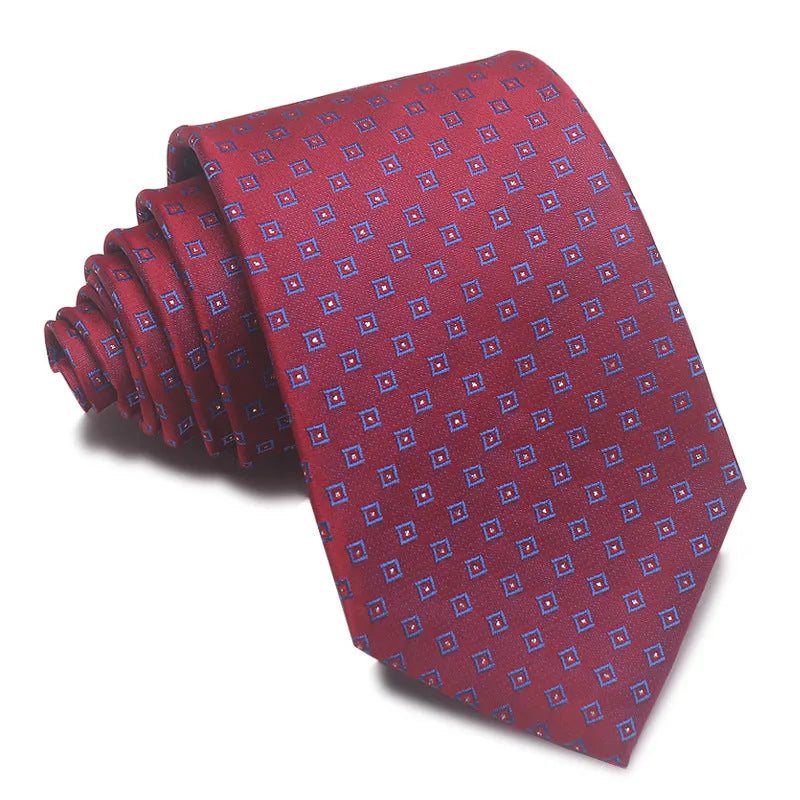 8cm wide red and black striped jacquard tie with an arrow point tip for men's formal wear