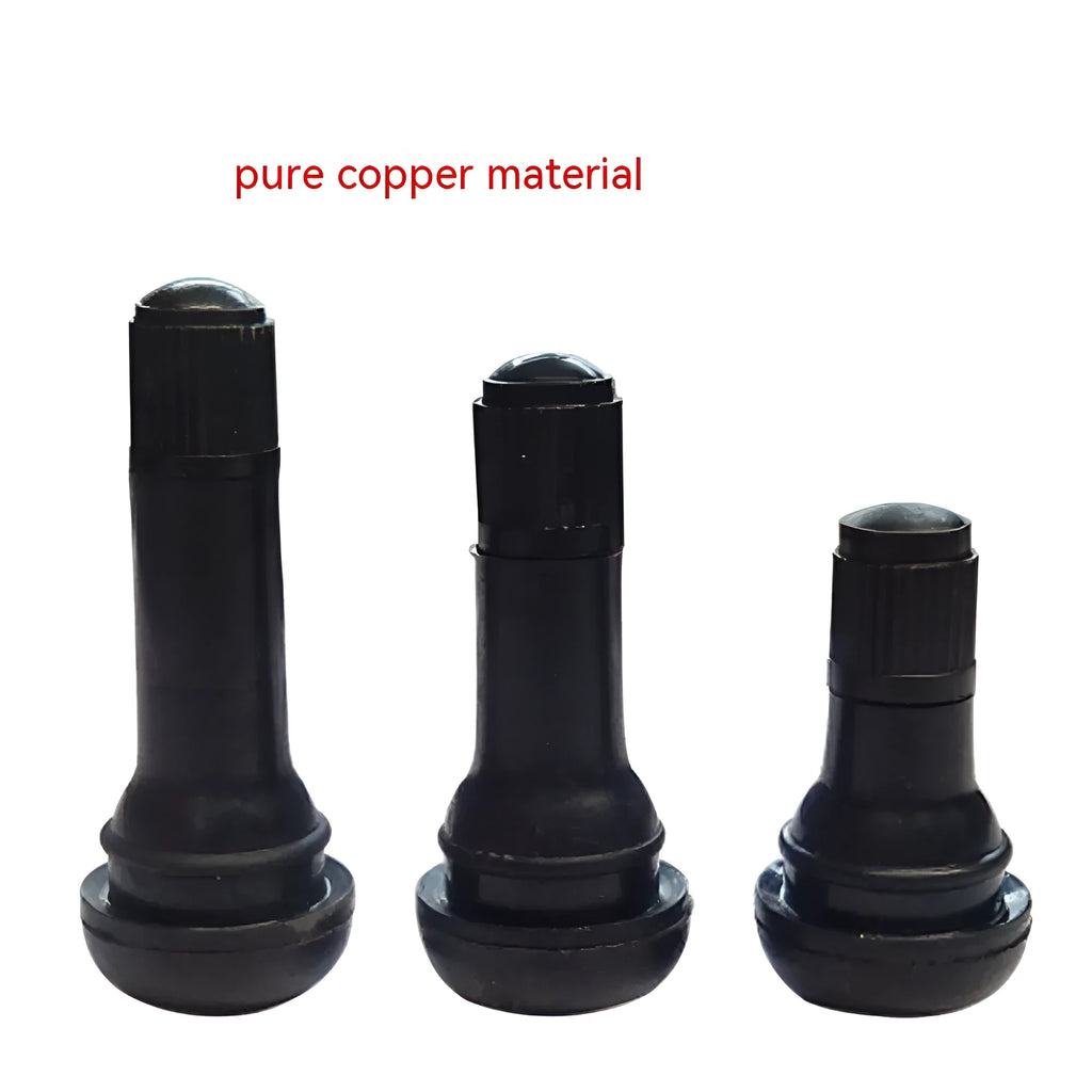 Black copper car tyre valve nozzle showing TR412, TR413, and TR414 valve formats.
