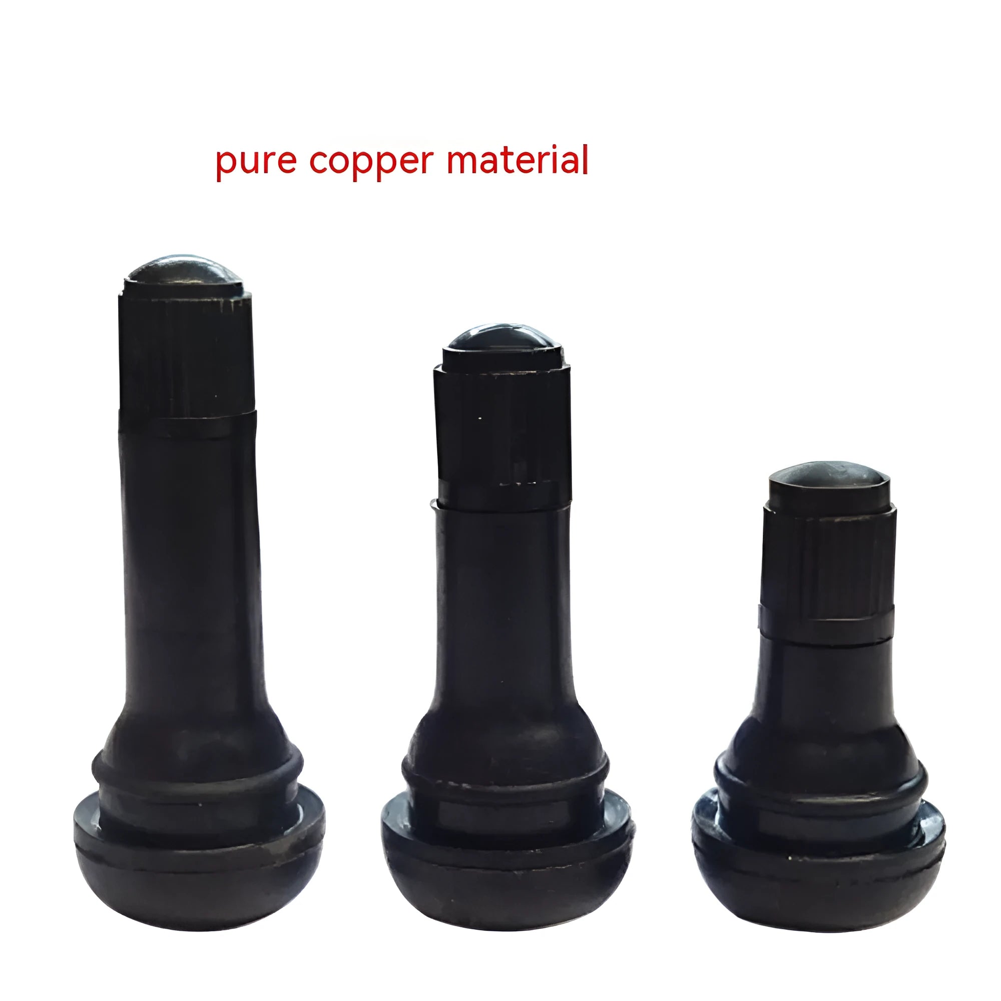 Black copper car tyre valve nozzle showing TR412, TR413, and TR414 valve formats.