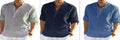 Men's light blue cotton linen stand collar long sleeve casual shirt buttoned down