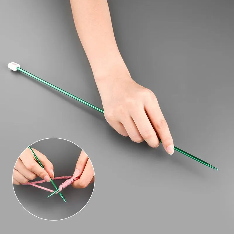 Complete set of lengthened crochet hooks in 14 sizes from 2.0mm to 10.0mm, each with a protective end cap.