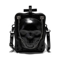 Black Gothic mini square messenger bag with embossed skull design, metal rivets, and a chain strap.