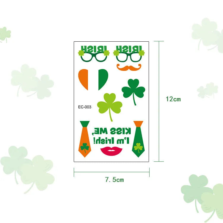 St Patrick's Day clover temporary tattoo sticker on paper, 120mm by 75mm.