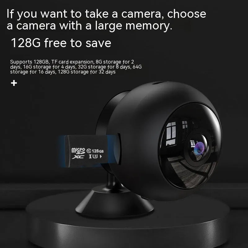 White or black 1080p wireless WIFI security camera with fixed lens on a desk.