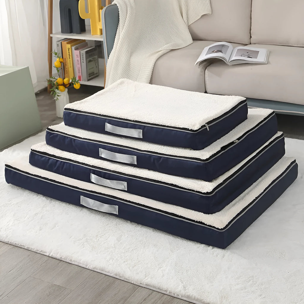 Removable washable memory sponge dog mat in brown Shu cotton velvet, shown in a 100x75cm size.