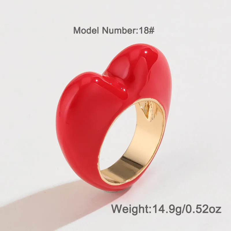 Colourful 3D enamel heart ring in zinc alloy with romantic design elements
