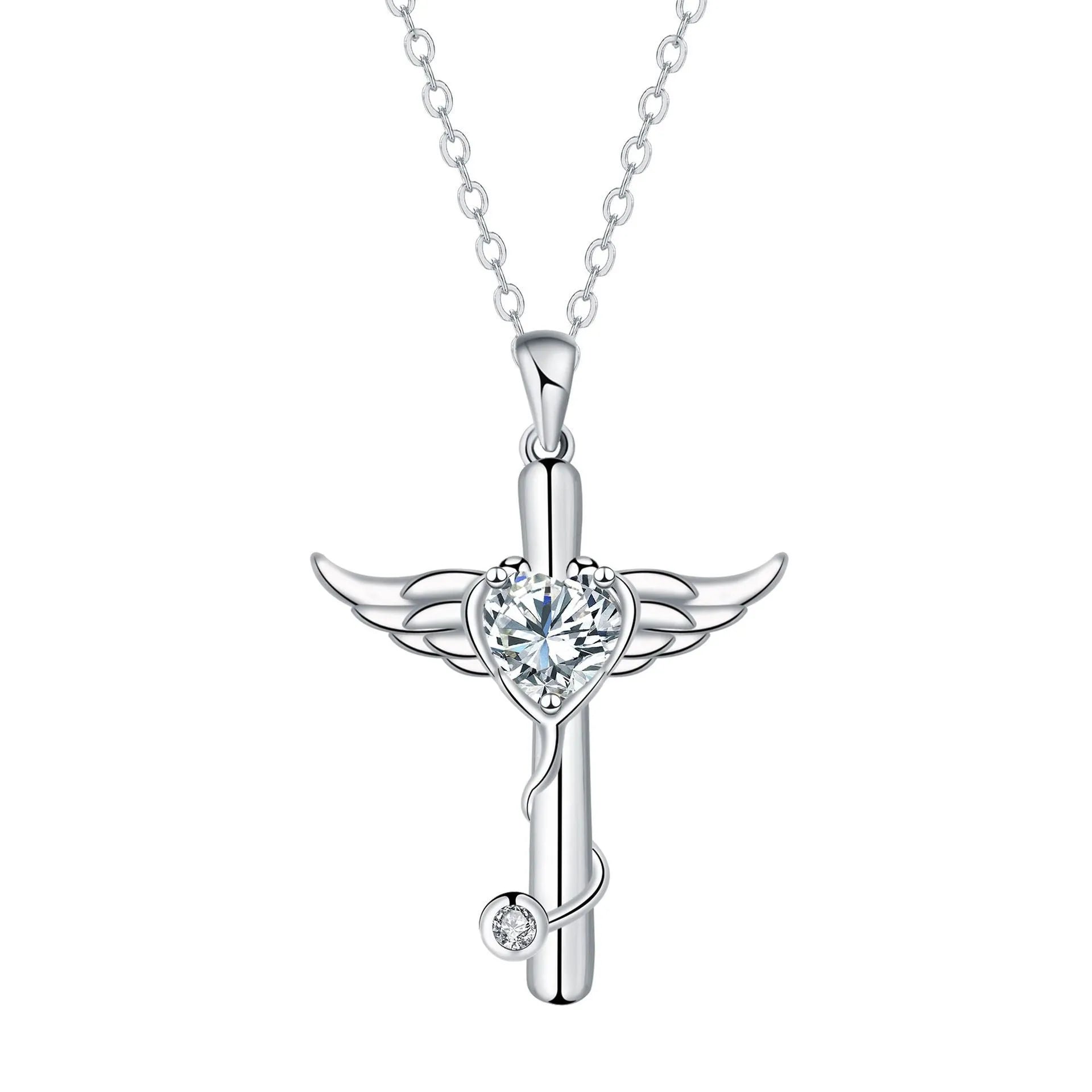 Cross stethoscope necklace with wings design in copper with electroplated finish