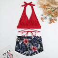 Lady high-waist split bikini in peacock green nylon for swimming, front view with polyester lining