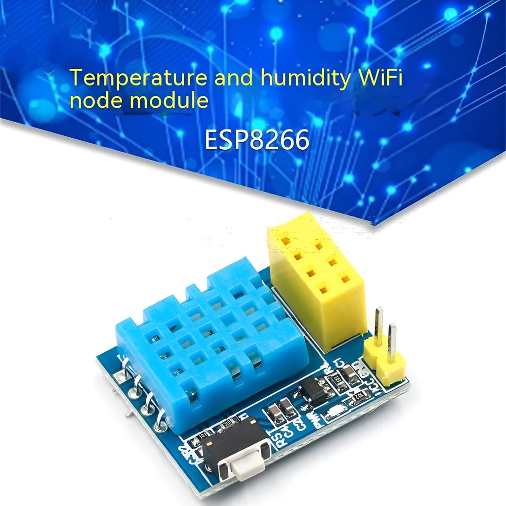 Compact DHT11 temperature and humidity WiFi node module on a white background.