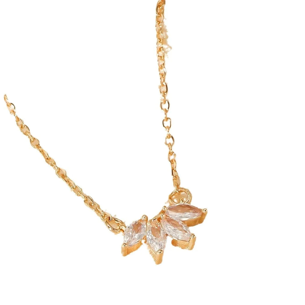 Rhinestone leaf necklace copper geometric pendant gold colour on display