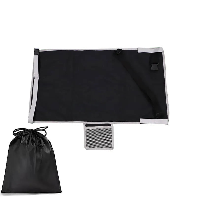 Portable children's aircraft pedal seat extender in blue, black or grey with optional drawstring pocket