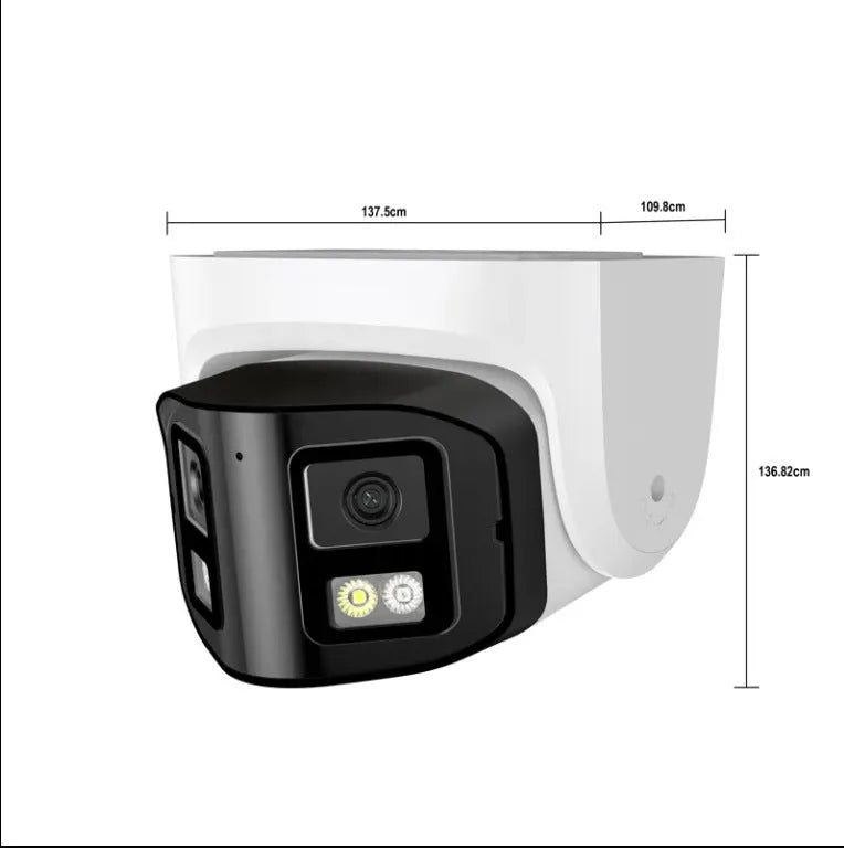 4MP dual-lens IP security camera with panoramic view and IP66 waterproof housing