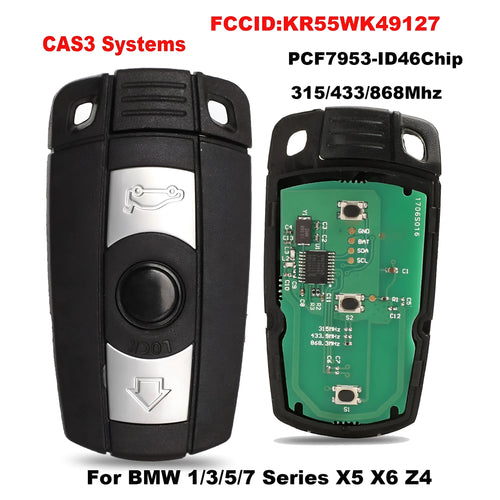 BMW CAS3 semi-intelligent remote car key fob with three blank metal blades attached.