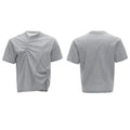 Men's grey pleated cotton T-shirt with round neck and asymmetric stitching