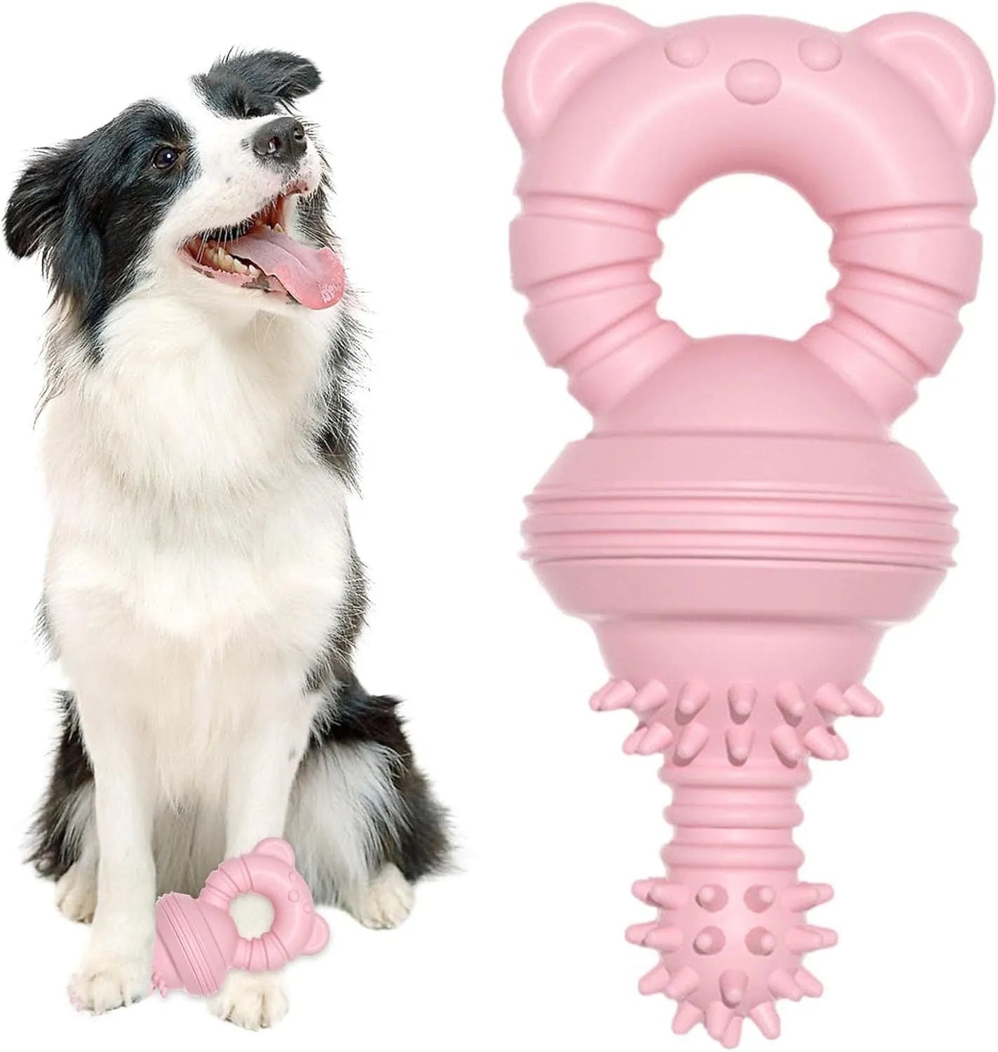 Blue rubber molar clean dog chew toy with textured surface for large breed pets