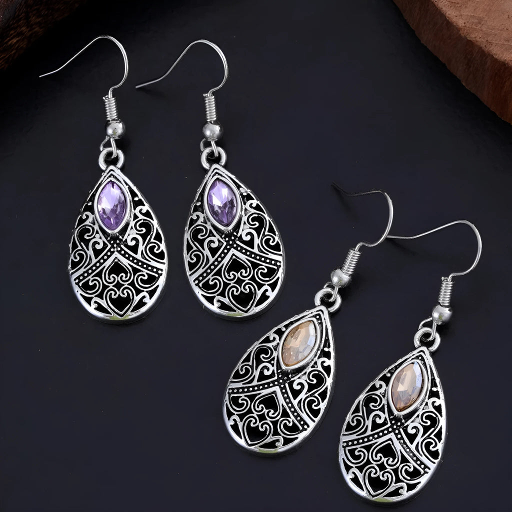 Retro water droplet drop dangle earrings for women in alloy with three style options