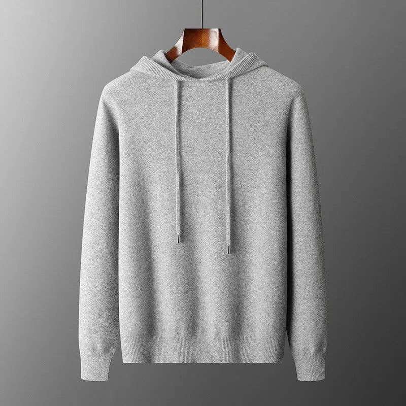 Men's light grey cashmere hoodie and pants casual winter set laid flat