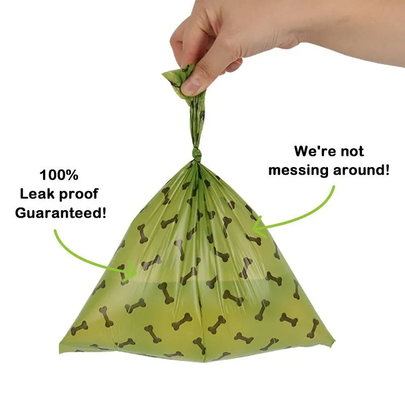 Degradable dog waste bag roll showing military green colour with black bone pattern print