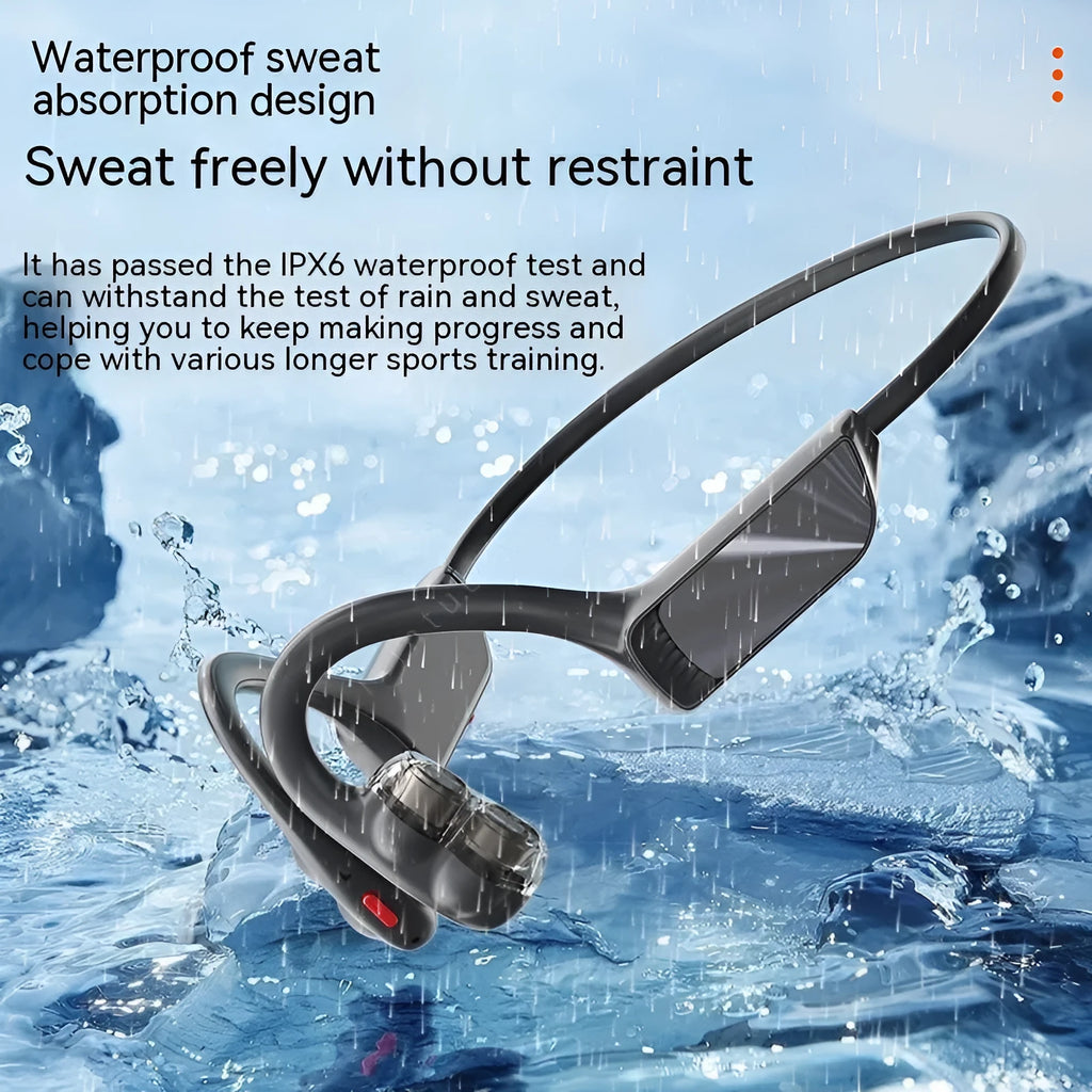 BH520 air conduction Bluetooth headset in black and gray with neckband design and ear hooks