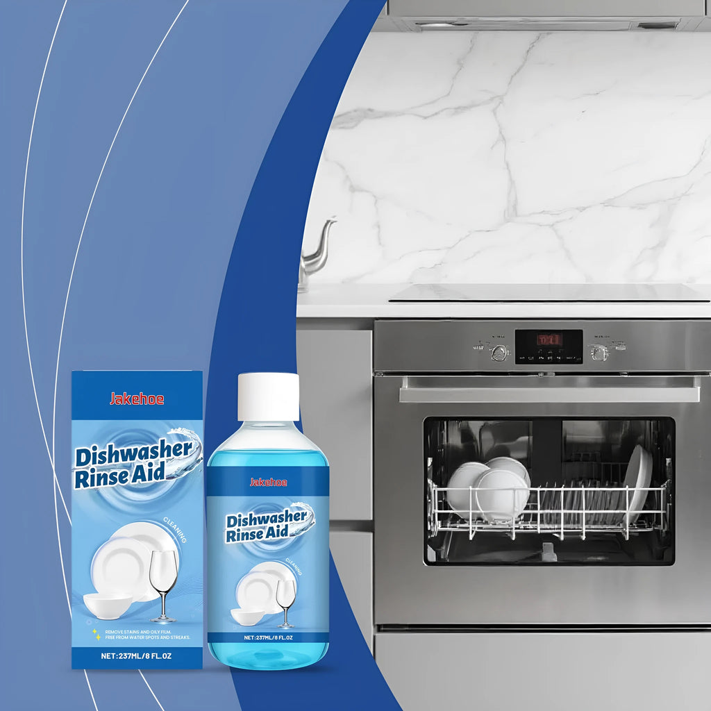 237mL bottle of dishwasher cleaning detergent aid lotion for removing grease from plates.