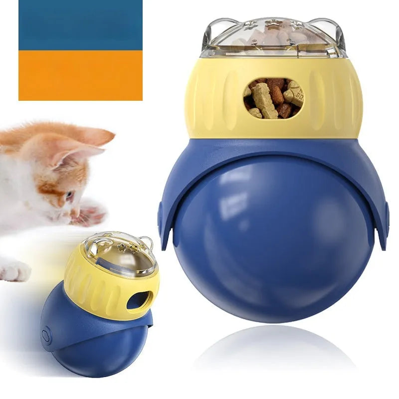 Morandi yellow tumbler owl-shaped plastic cat puzzle feeder with leak-resistant design