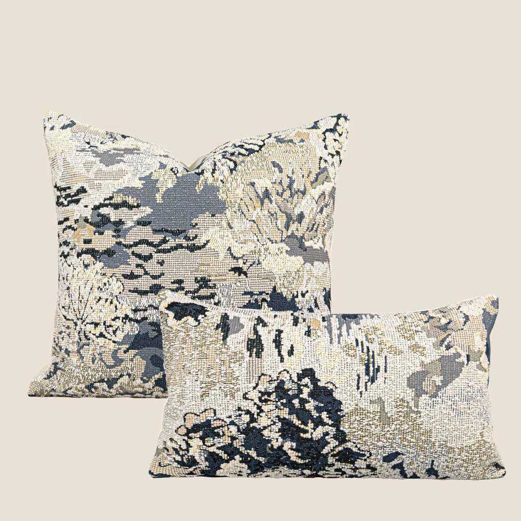Spring flower blue abstract floral patterned feather velvet pillowcase for cushions.