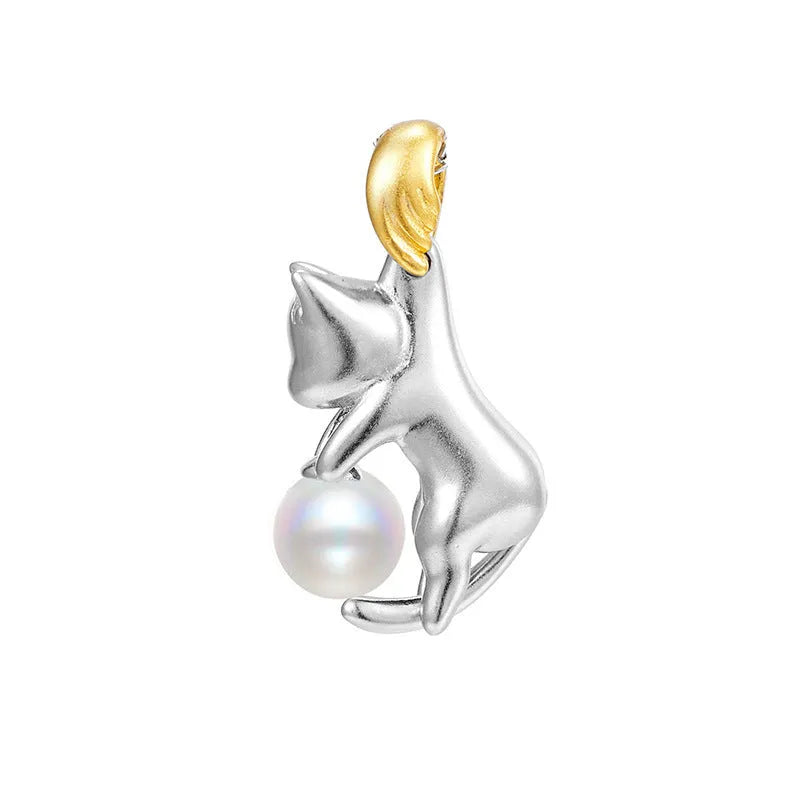 925 sterling silver clavicle chain necklace with electroplated cat charm pendant