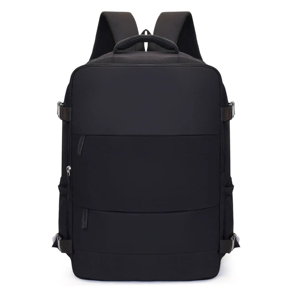 Women's lightweight waterproof solid colour travel backpack in grey with curved shoulder straps and stitching detail