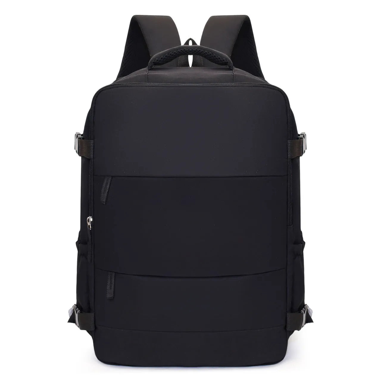 Women's lightweight waterproof solid colour travel backpack in grey with curved shoulder straps and stitching detail