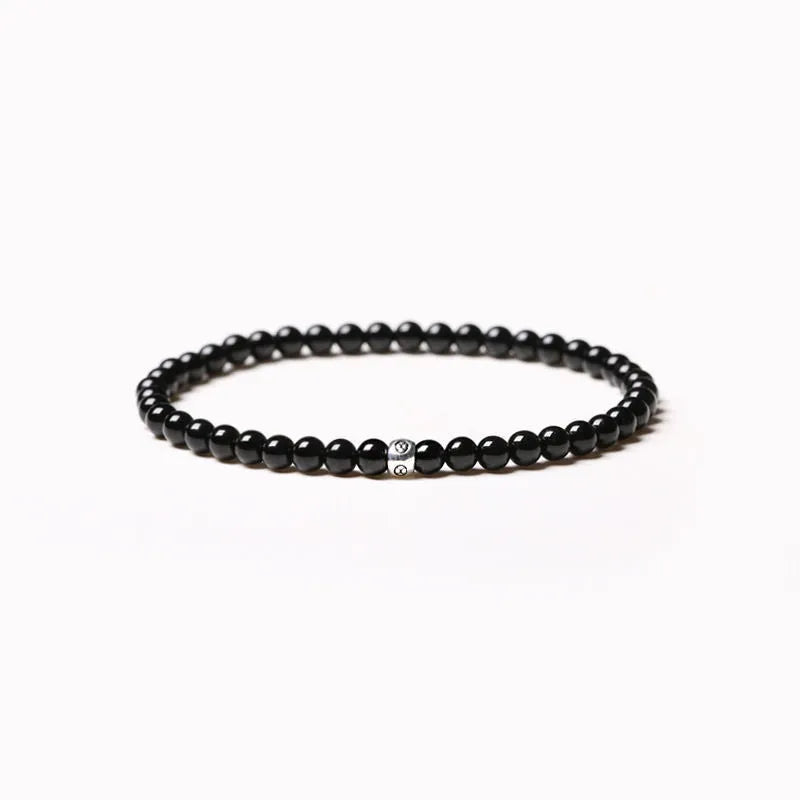 Geometric agate bracelet with obsidian, blue san and black agate stones in 4mm size