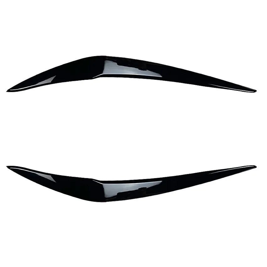 Pair of ABS headlight eyebrow stickers for BMW 1 Series F20, piano black finish, 48x8x8 cm