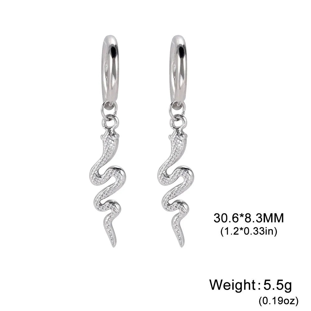 Stainless steel vintage snake-shaped clip-on earrings with gold plating.