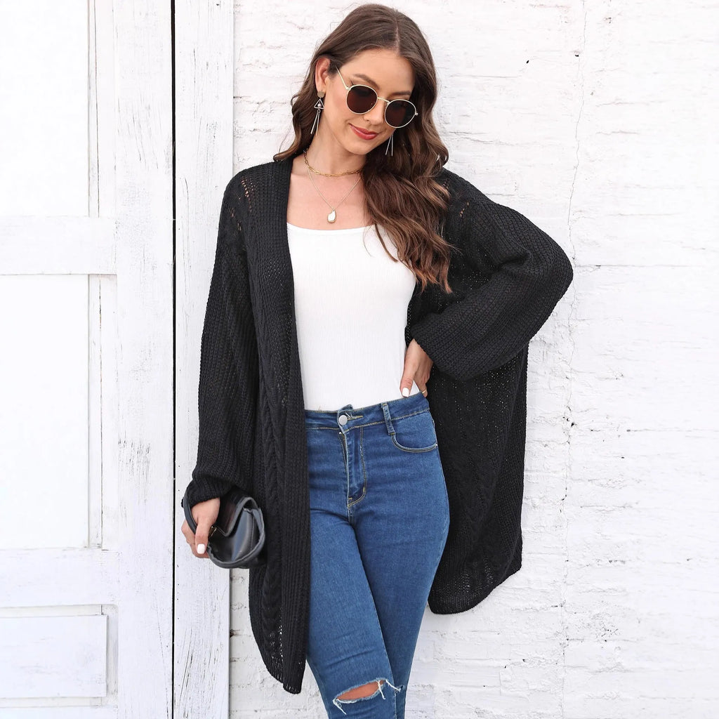 Women's loose acrylic sweater coat cardigan in five colour options including army green and rose red