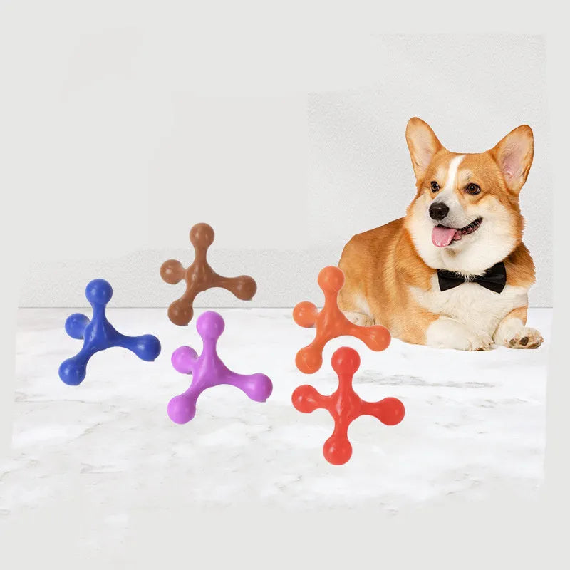 Three-legged silicone chew toy for small and medium dogs in various colours