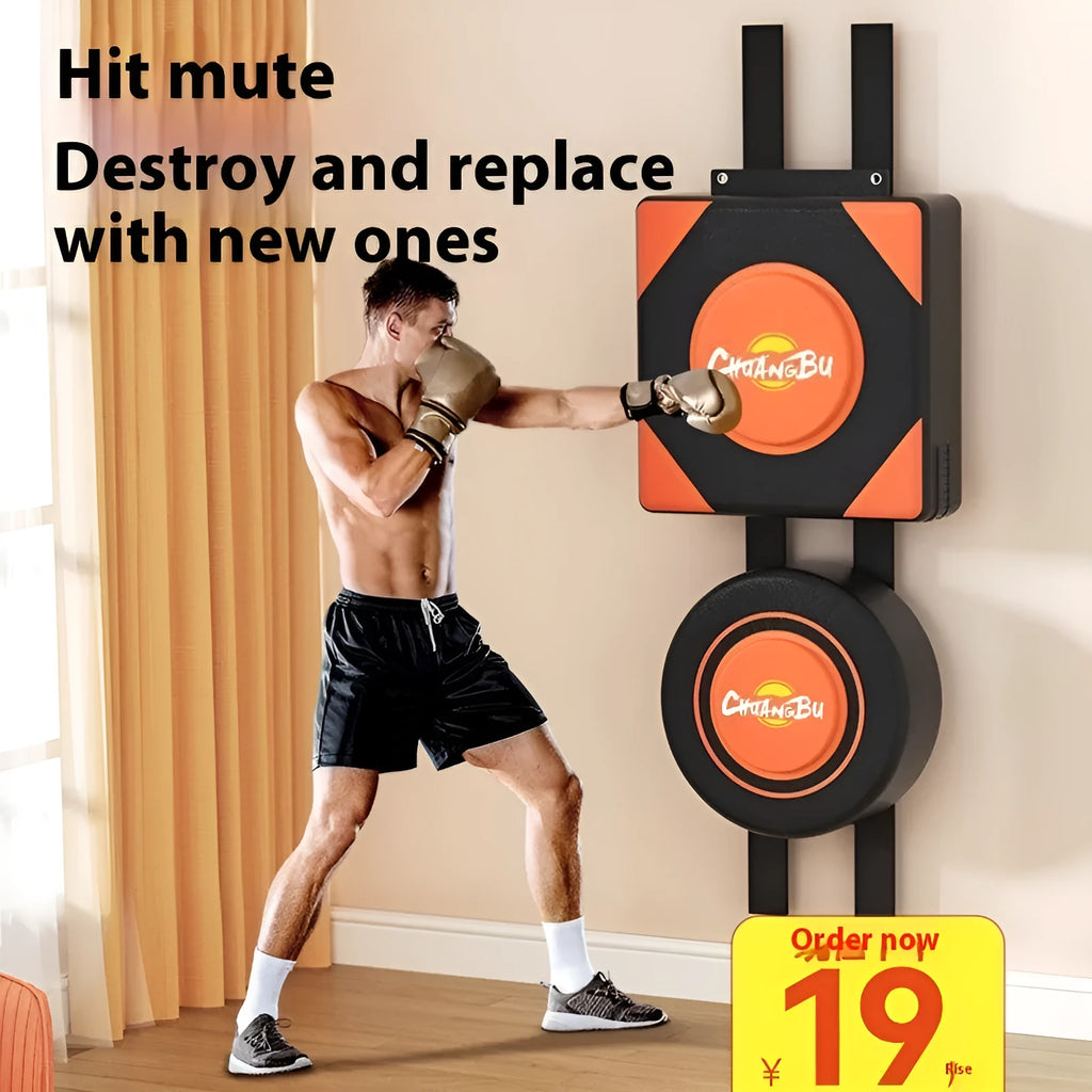 Hanging wall-mounted PU boxing sandbag target for home fitness training.