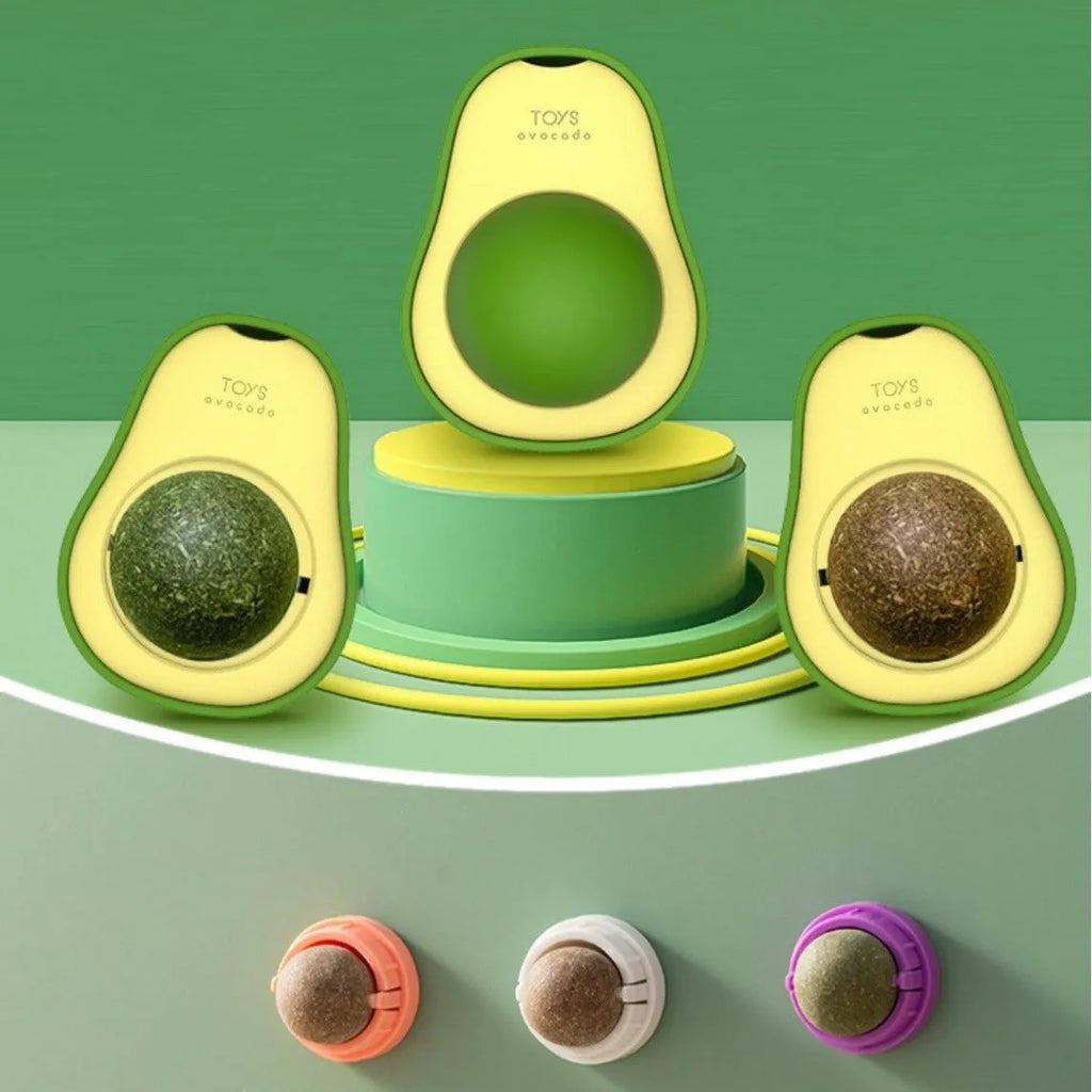 Plastic catnip ball toy with textured teeth cleaning surface in various colours