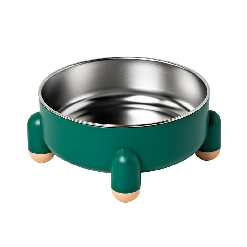 Green non-slip stainless steel pet bowl with a raised high foot design for dogs and cats
