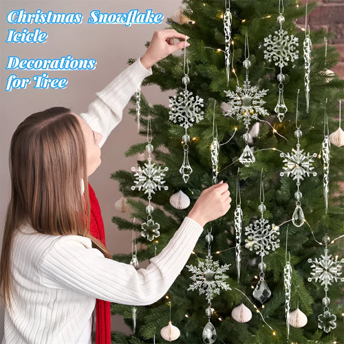 10pcs clear acrylic ice strip Christmas tree hanging pendants with ribbon for indoor outdoor decoration