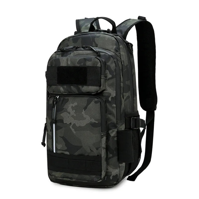 Large orange and black outdoor backpack with 20-35 litre capacity for hiking and camping
