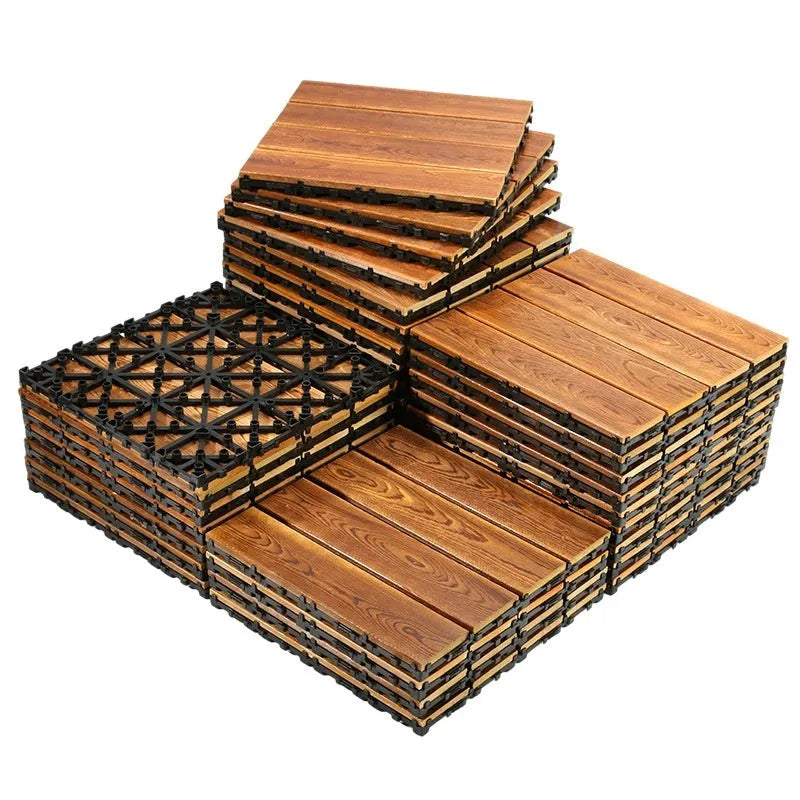 Camphor pine wood flooring tiles with brushed durable finish measuring 30x30cm