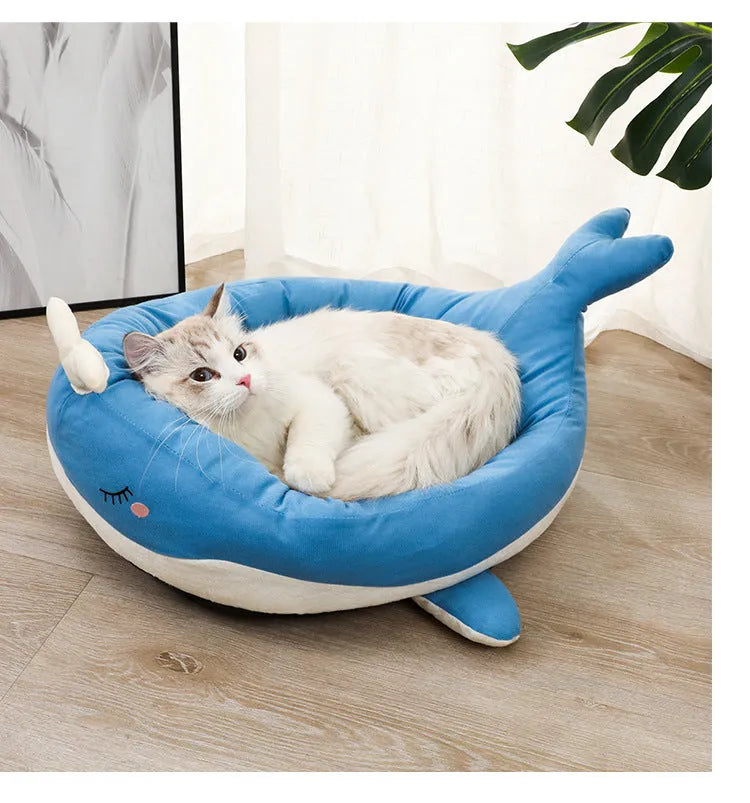 Duck-shaped fluffy pet bed sofa for small dogs and cats in blue colour